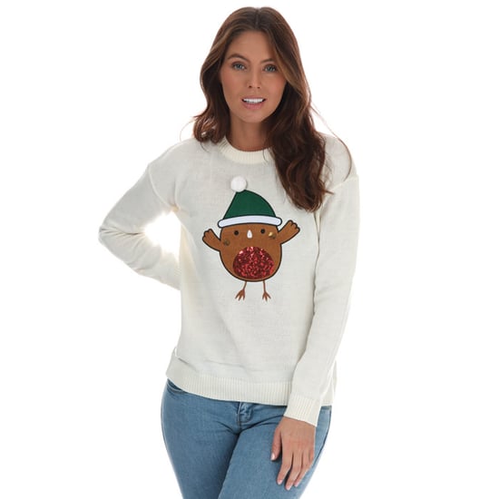 Women's Brave Soul Robin Christmas Jumper in Cream