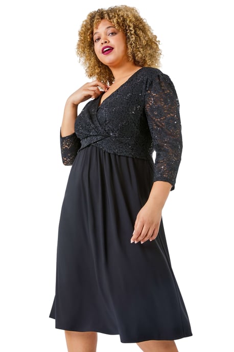 Curve Sequin Lace Wrap Dress