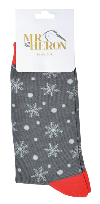 Mr Heron - Calcetines de Navidad para hombre | Calcetines de bambú | Calcetines con dibujos de Ruldoph y Santa | Regalo para él - Copos de nieve (Gris) - Image 2