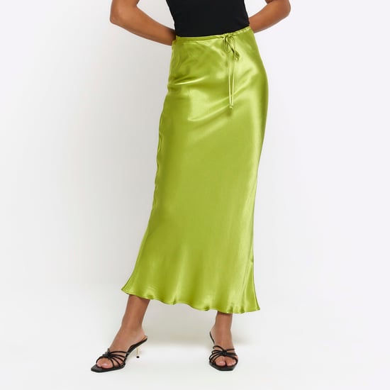 River Island Womens Midi Skirt Green Tie Waist