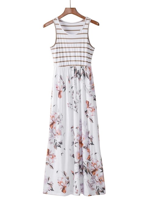 Vestido Maxi Sin Mangas de Print Floral para Mujeres con Bolsillo en Blanco - Image 2
