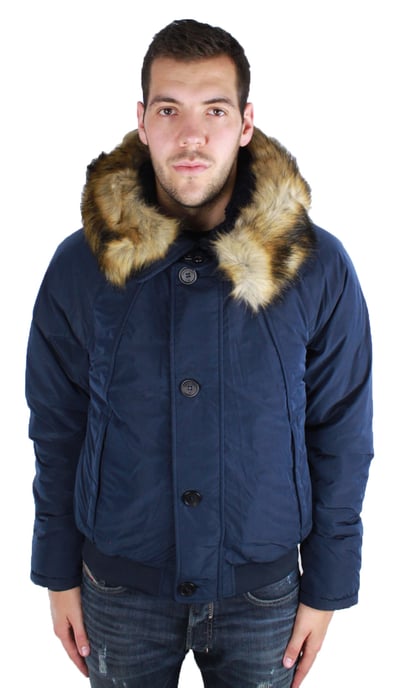 Chaqueta Con Capucha Y Ribete De Piel Azul Marino De Armani Jeans - Image 1