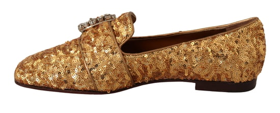 Mocasines de mujer planos con lentejuelas doradas y cristales de Dolce & Gabbana - Image 2