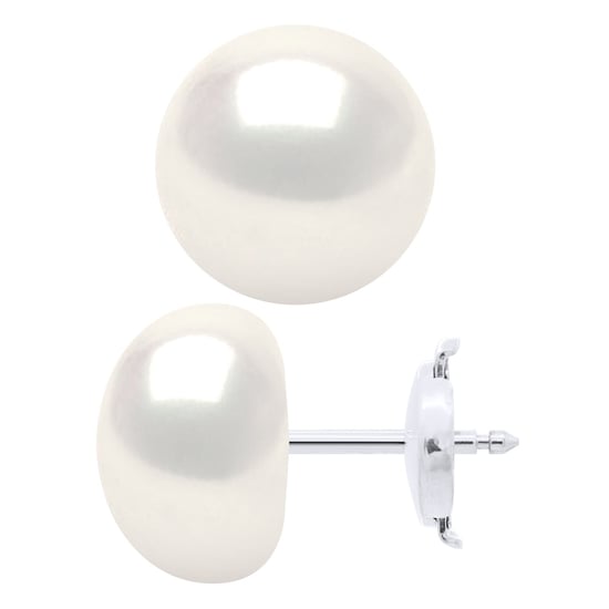 Earrings in Yellow Gold 375 and Real Cultured Freshwater Pearls Button 10-11 mm - Image 1