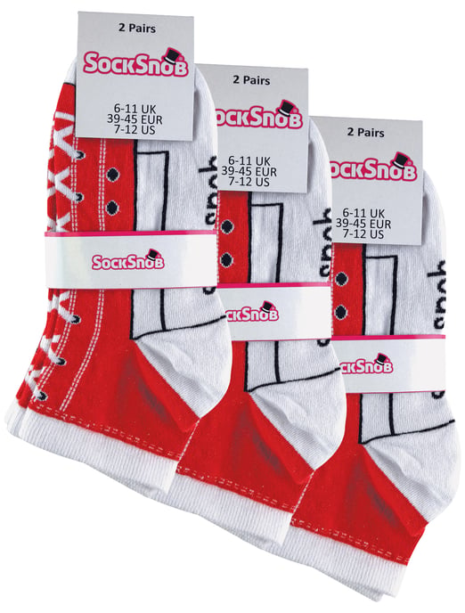 6 Pares de Calcetines Multipack que Parecen Zapatos | Snob de Calcetines | Novedad Divertidos Calcetines Converse con Cordones - Rojo - Image 2