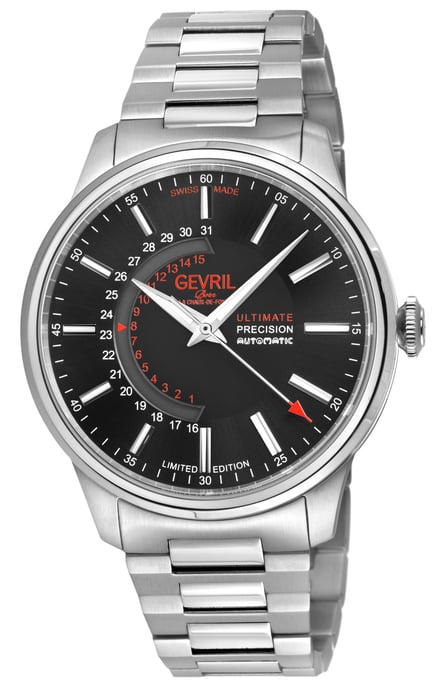 Gevril Hombre Guggenheim Automático 316L Acero Inoxidable Esfera Negra, Pulsera de Acero Inoxidable 316L Satinada y Pulida. - Image 1