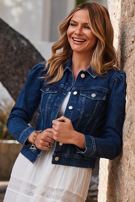 Dark Indigo Puff Sleeve Denim Jacket - Image 5