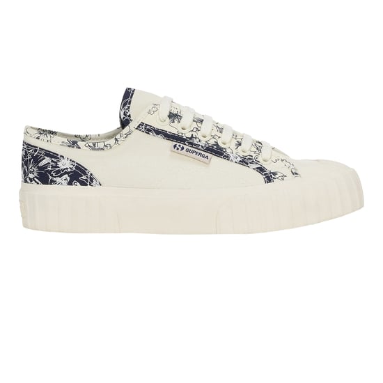 Superga Womens/Ladies 2630 Stripe Sketched Flowers Trainers (Beige Natural/Navy) - Image 1