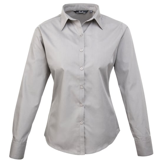 Premier Womens/Ladies Poplin Long-Sleeved Blouse (Silver) - Image 1
