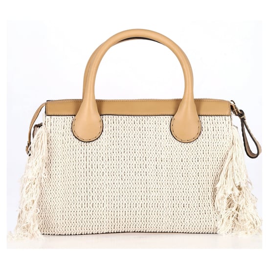 Chloe Edith Fringe Medium Day Bag in Beige Linen and Tan Calfskin Leather - Image 2