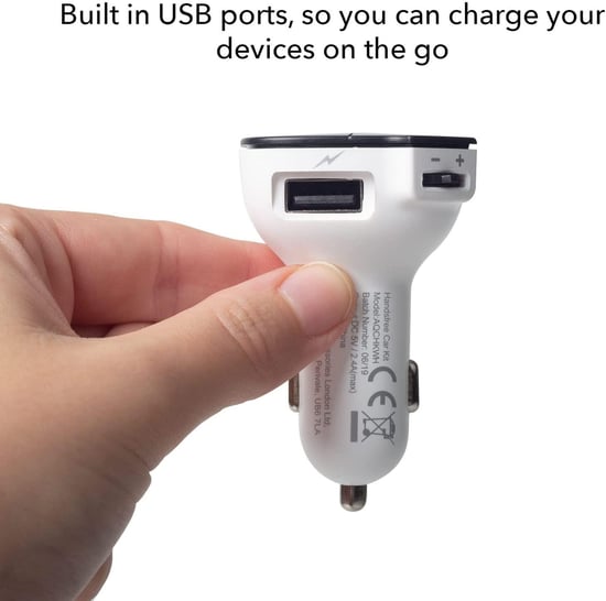 Aquarius Bluetooth Car Adapter FM Transmitter Hands-free Calling, Car Kit - White