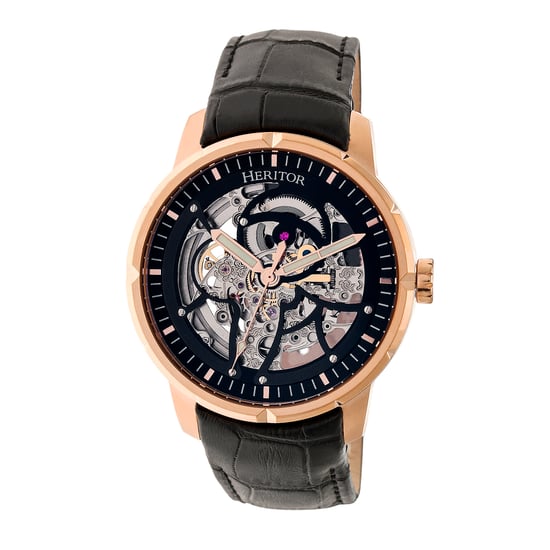 Heritor Automatic Ryder Skeleton Leather-Band Watch