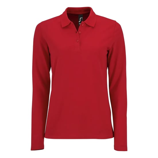 SOLS Womens/Ladies Perfect Pique Long-Sleeved Polo Shirt (Red) - Image 1