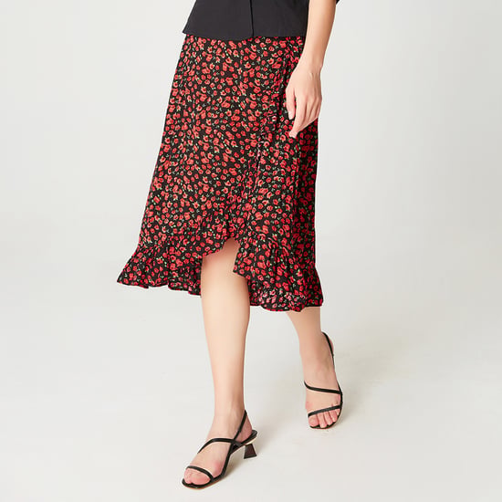 Cross-ruffles and floral print skirt - Image 3