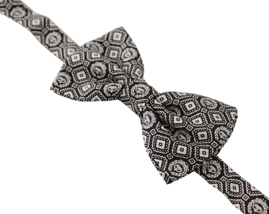 Corbata de hombre Papillon ajustable de seda 100% negra y blanca de Dolce & Gabbana - Image 2