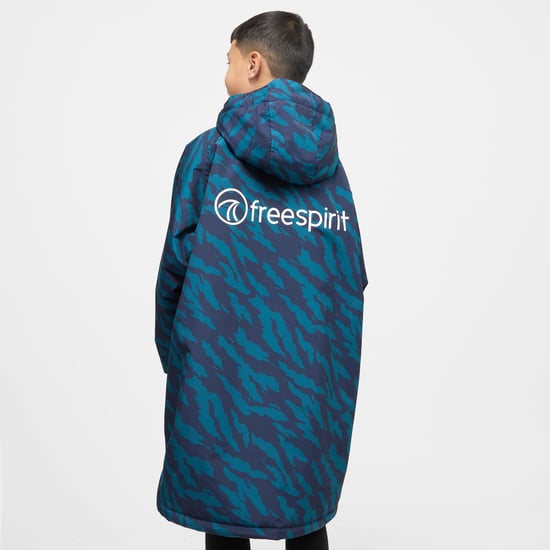 Freespirit Kids' Aquarobe Pro Waterproof Jacket with Hood, Deep-Pile Fleece Lining & 2 Zipped Pockets, Unisex Drying & Changing Robe, Navy