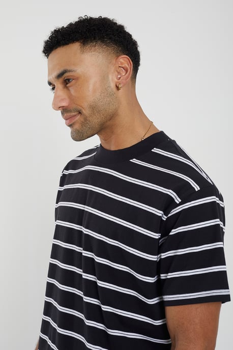 Black 'Gannon' Cotton Oversized Stripe T-Shirt