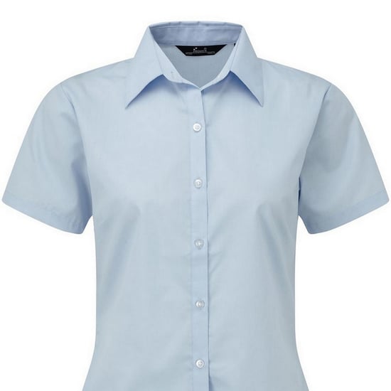 Premier Short Sleeve Poplin Blouse / Plain Work Shirt (Light Blue) - Image 2