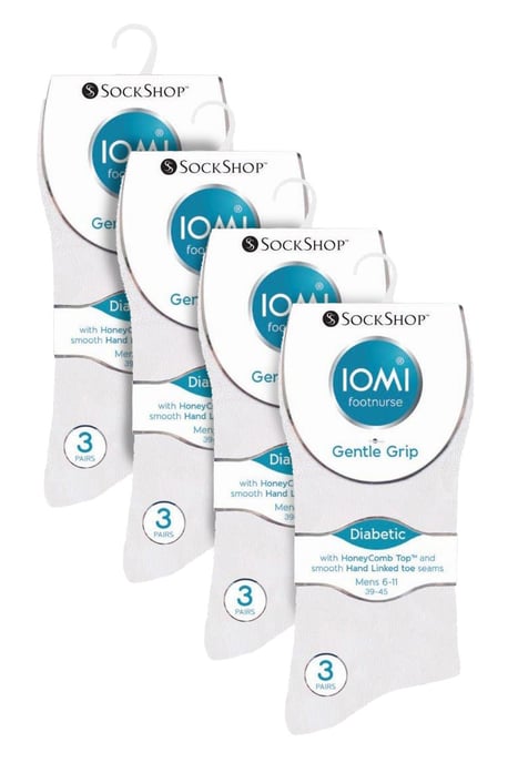 Calcetines Diabéticos 12 Pares Multipack Gentle Grip Top | IOMI | Mid Calf Loose Top Non Elastic Cotton Socks with Handlinked Seamless Toe - Blanco - Image 2