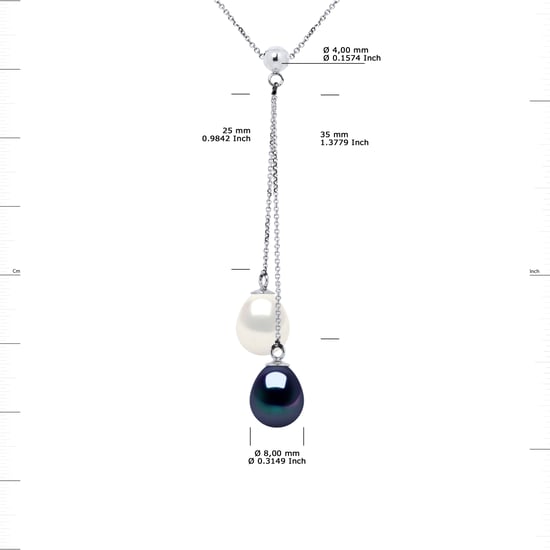 DIADEMA - Necklace You & Me - 2 Real Freshwater Pearls - Black and White - White Gold