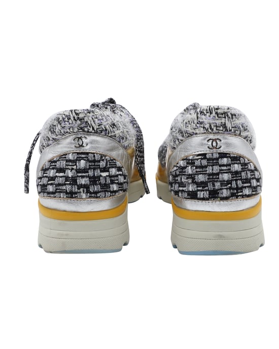 Chanel Tweed Lace Up Sneakers in Multicolor Leather - Image 3