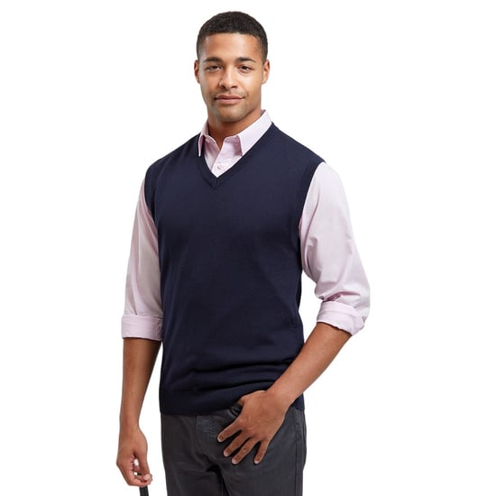 Premier Mens Knitted Sleeveless Sweater Vest (Navy)