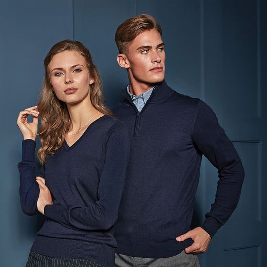 Premier Womens/Ladies V-Neck Knitted Sweater / Top (Navy) - Image 4