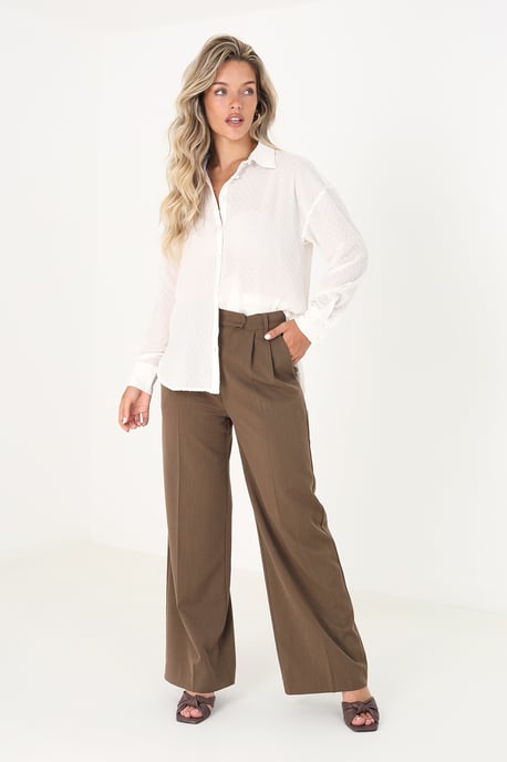 Cream Long Sleeve Dobby Chiffon Shirt