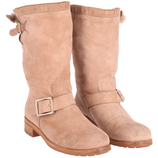 Jimmy Choo Flat Biker Boots in Nude Suede - Image 2