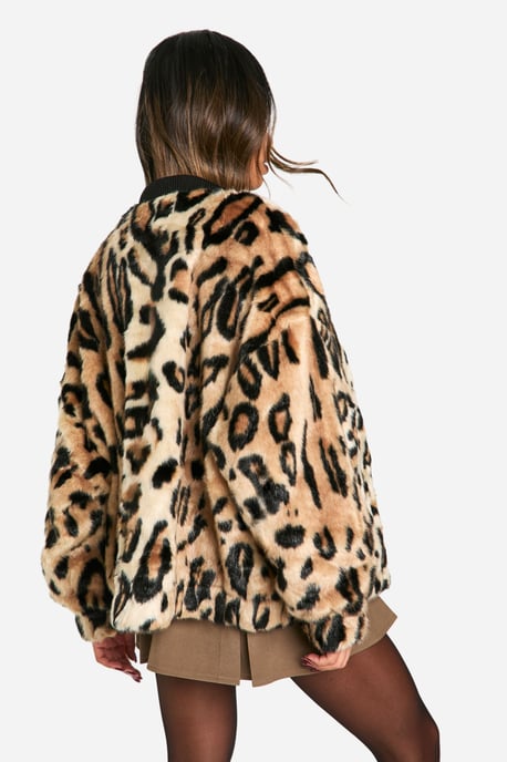 Premium Leopard Faux Fur Bomber Jacket