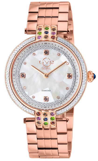 GV2 Women's Matera 12805B Swiss Quartz Diamond White MOP  Dial Watch