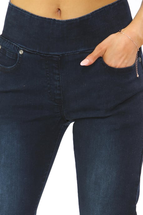 Vaqueros con control de barriga y cintura elástica para mujer en azul oscuro - Image 5