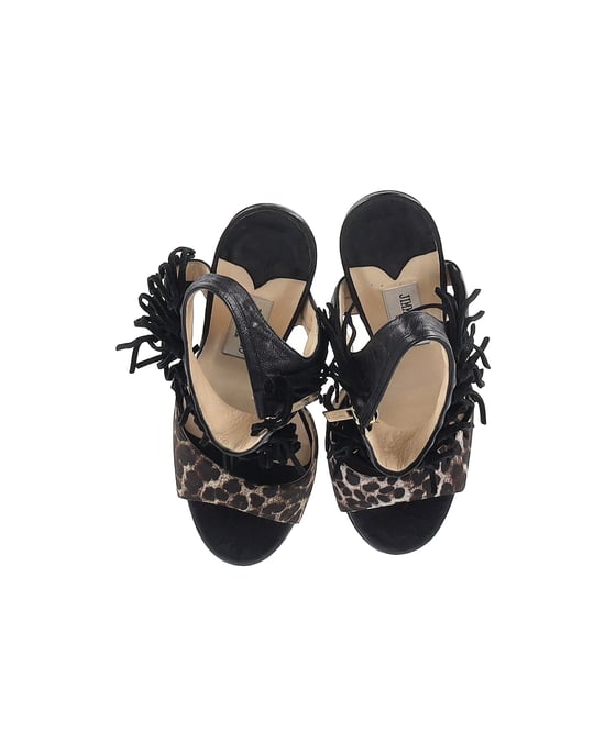 Jimmy Choo Leopard-Print Fringe Sandals in Black Leather - Image 5