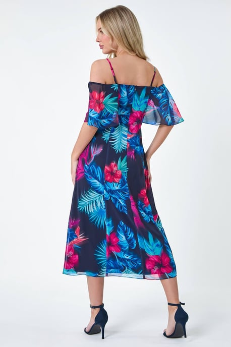 Petite Tropical Floral Bardot Chiffon Dress
