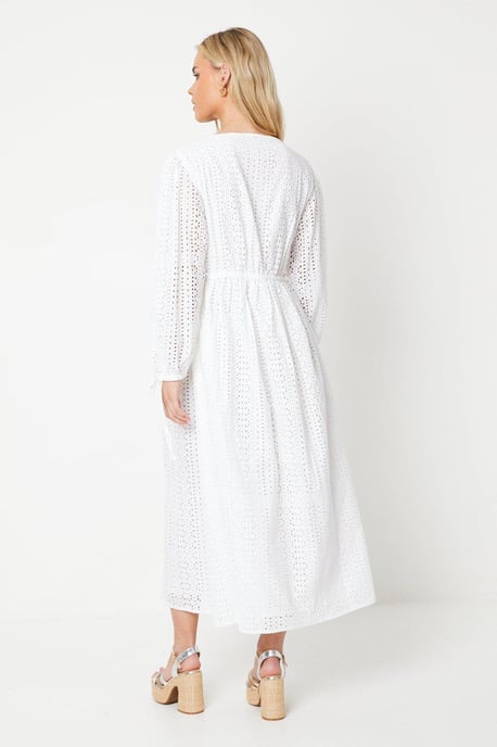 Petite Broderie Tie Front Puff Sleeve Midi Dress - Image 3