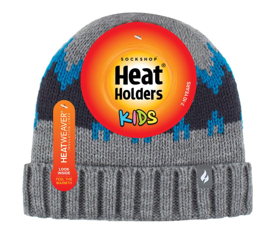 Heat Holders - Gorro de punto grueso y suave con pompones para niños - Pebble Melange/Teal/Navy - Image 2