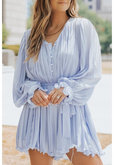 Mono con volante plisado y lazo en la cintura para mujer de en azul cielo. - Image 3
