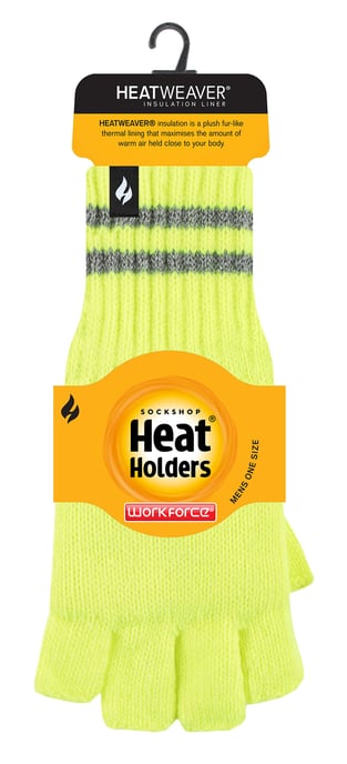 Guantes reflectantes de punto sin dedos para hombre | Calentadores | Guantes de trabajo térmicos Hi Viz - Amarillo - Image 2