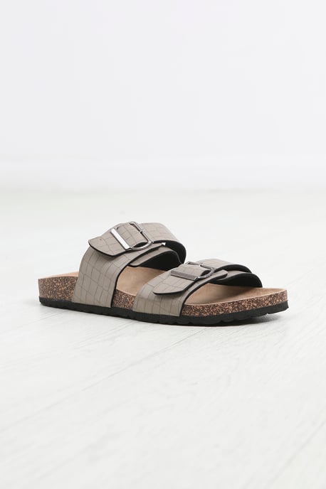 Stone 'Anthony' Snake Effect Buckle Strap Cork Sandals