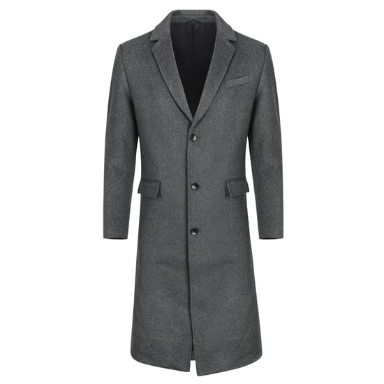 Men's Knee-Length Winter Wool Coat Slim Fit Turn-Down Collar Business Coats Gray - Image 1