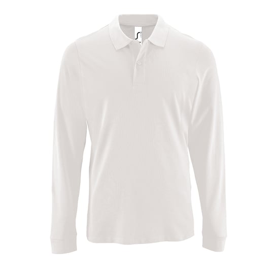 SOLS Mens Perfect Long Sleeve Pique Polo Shirt (White) - Image 1