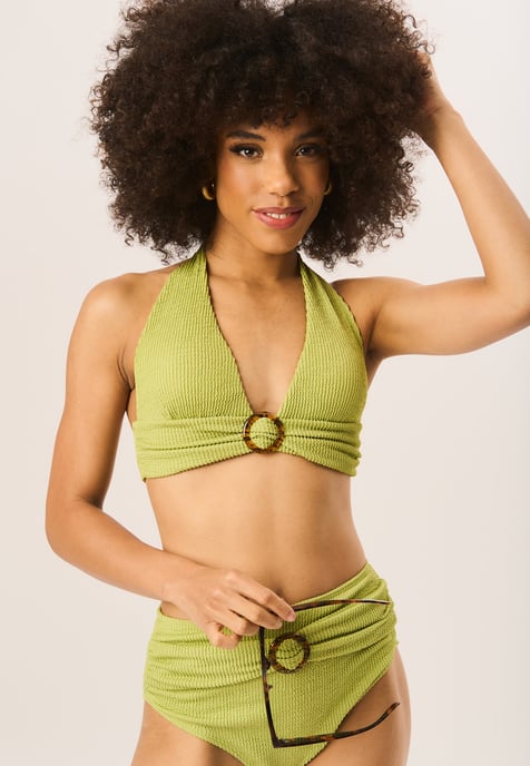 Textured High Waisted Bottoms with Ring Belt Detail