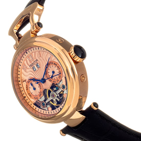 Heritor Automatic Ganzi Semi-Skeleton Leather-Band Watch