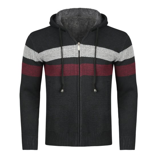Men's Winter Transition Cardigan with Hood Lined Chunky Knit Hooded Warm Jacket Navy - Image 1