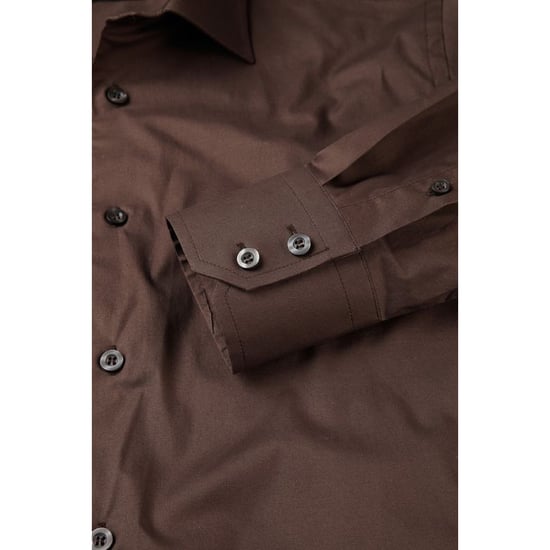 Russell Collection Mens Long Sleeve Easy Care Fitted Shirt (Chocolate) - Image 2