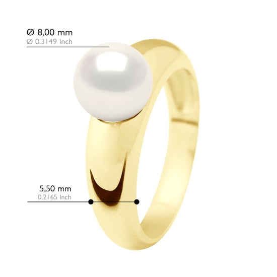 Ring - Yellow Gold - Real Cultured Freshwater Pearl Round 8-9 mm - Image 2