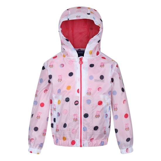 Regatta Childrens/Kids Peppa Pig Polka Dot Hooded Waterproof Jacket (Light Pink) - Image 1
