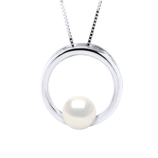CIRCLE Necklace Freshwater Pearl Round 8-9 mm White 925