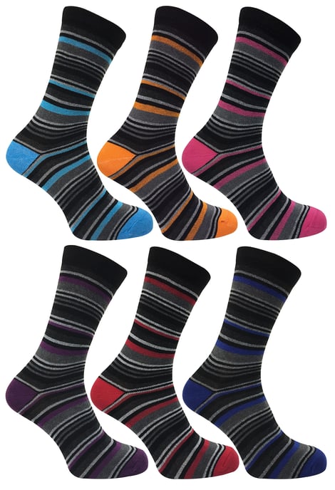 12 Pares Multipack Calcetines Rayas Algodón Hombre | SOCK SNOB | 12 Pares Multipack | Calcetines Rayas Naranja Morado Rosa Azul y Rojo - Surtidos - Image 2