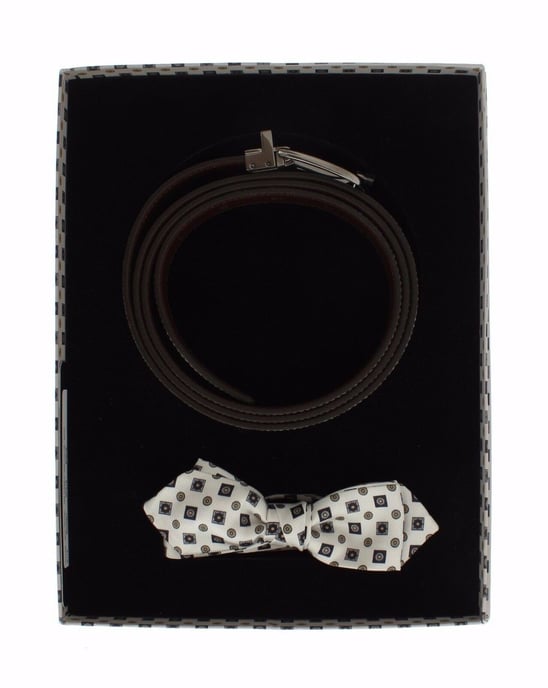 Caja de regalo de cinturón de cuero para hombres con pajarita de seda blanca Dolce & Gabbana - Image 1